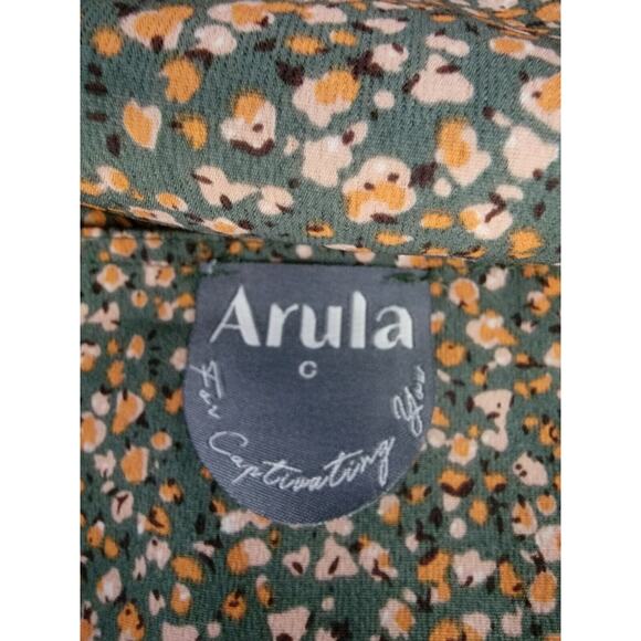 Arula Babydoll Top Sz C 3X Square Neck Green Floral Short Sleeve Ruffle Bohemian - Picture 8 of 10